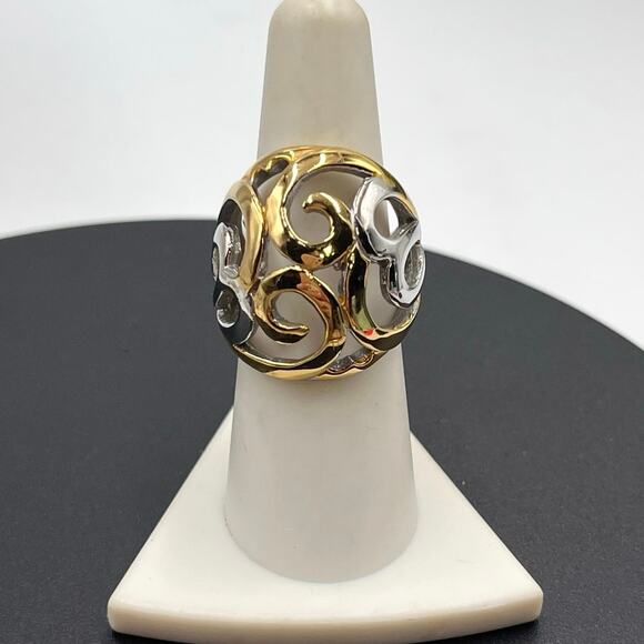 Spikes Stainless Steel Dual Tone Hearts Scrolls SilverGold Tone Dome Ring  7.5 - Picture 1 of 10
